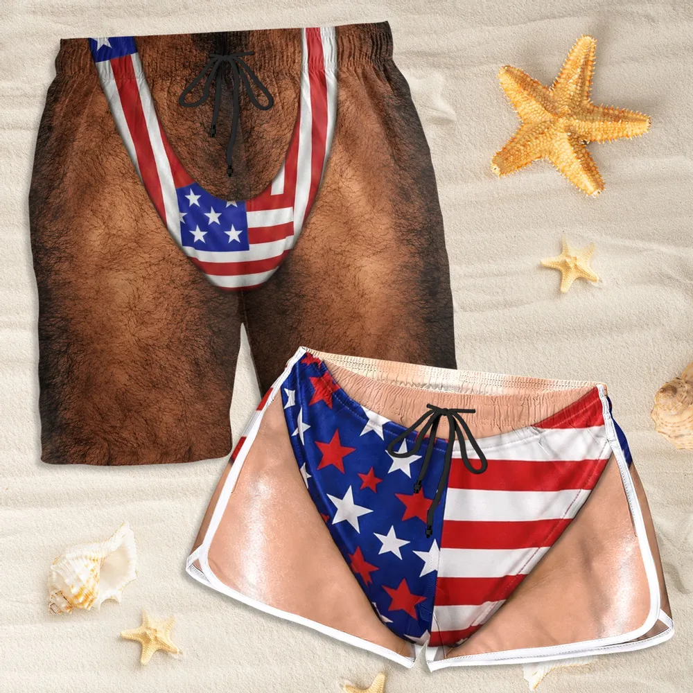 Personalized Men's Beach Shorts with Funny American Flag Print, Creative Gift for Boyfriend or Husband - Image 3