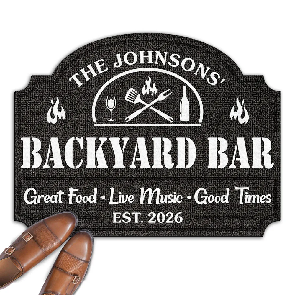 Personalized Backyard Bar Shaped Doormat, Custom Grill & Music Design, Unique Gift for Hosts - Image 2