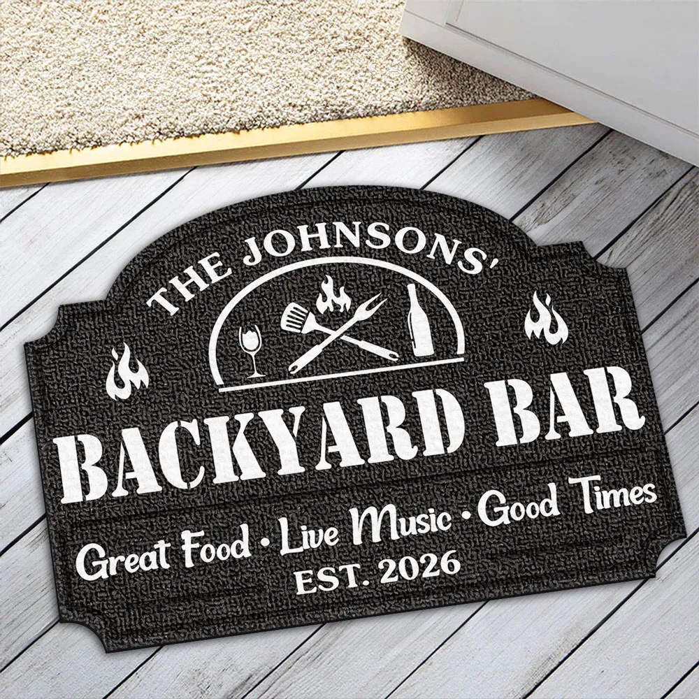 Personalized Backyard Bar Shaped Doormat, Custom Grill & Music Design, Unique Gift for Hosts - Image 3