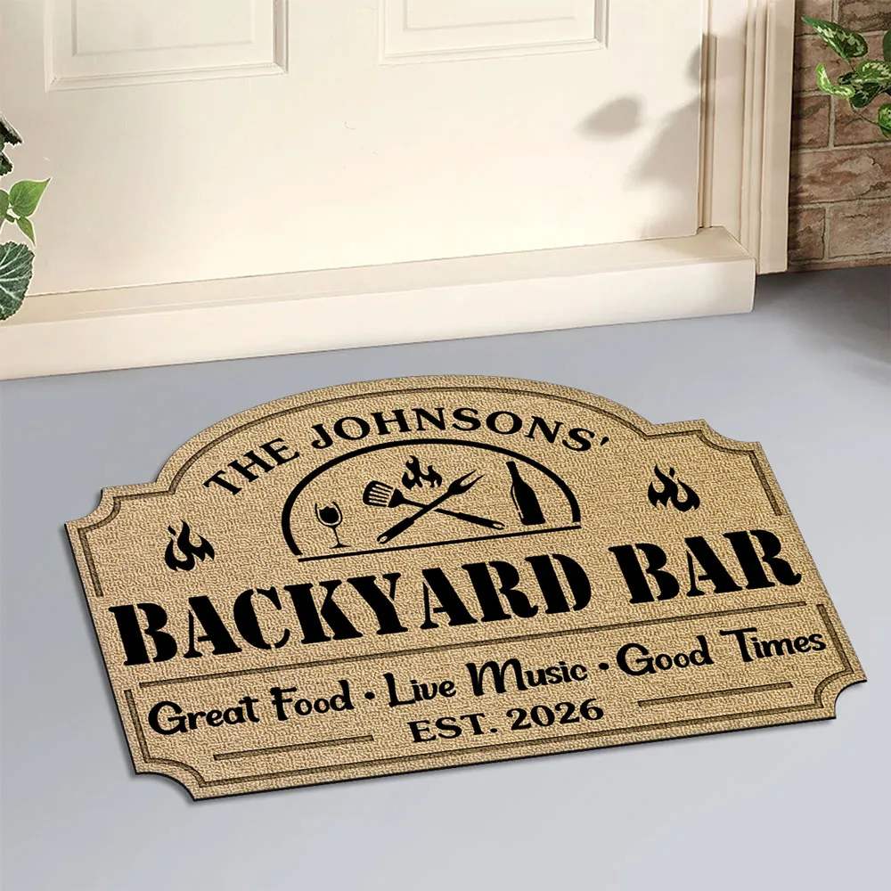 Personalized Backyard Bar Shaped Doormat, Custom Grill & Music Design, Unique Gift for Hosts - Image 4