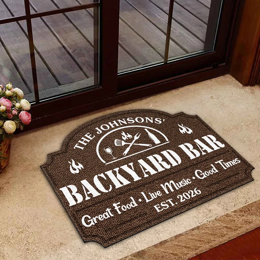Personalized Backyard Bar Shaped Doormat, Custom Grill & Music Design, Unique Gift for Hosts - Image 5