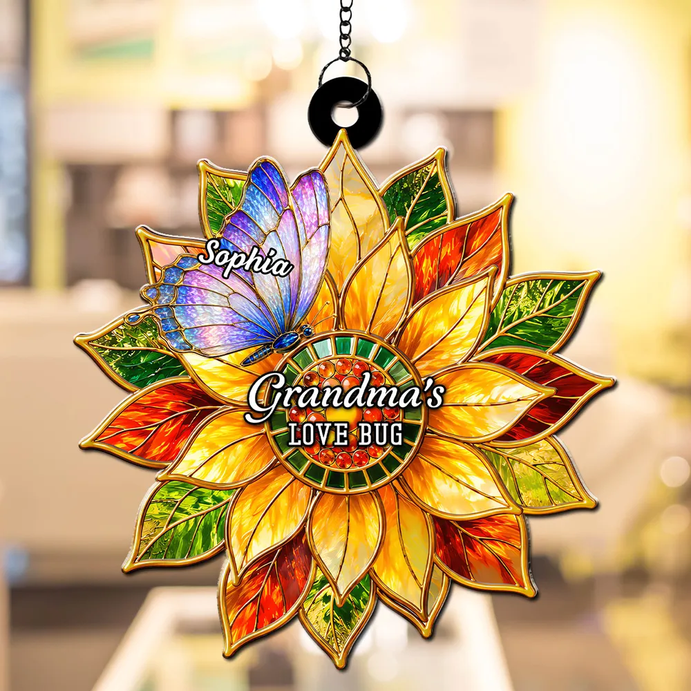 Personalized Wood & Acrylic Layered Ornament, Sunflower Love Bugs Window Decor, Unique Gift for Grandma - Image 3