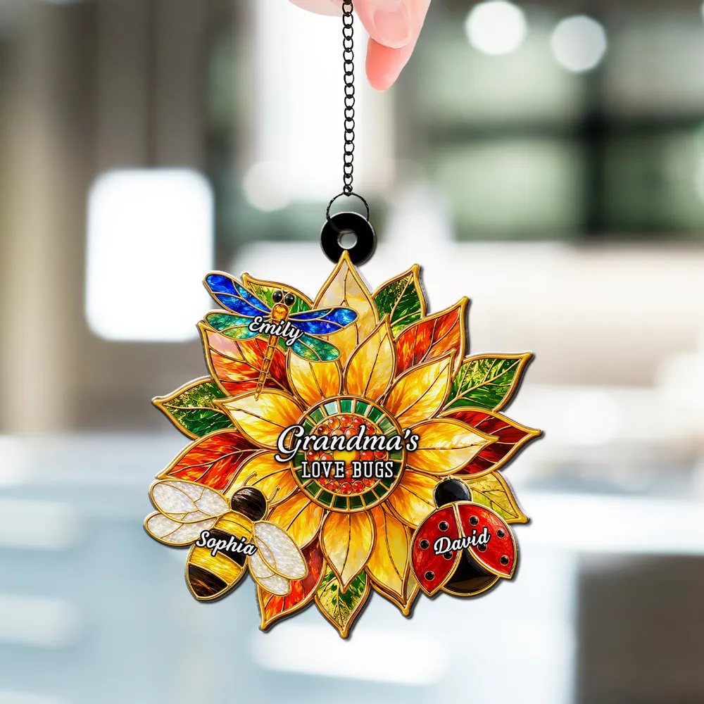 Personalized Wood & Acrylic Layered Ornament, Sunflower Love Bugs Window Decor, Unique Gift for Grandma - Image 6