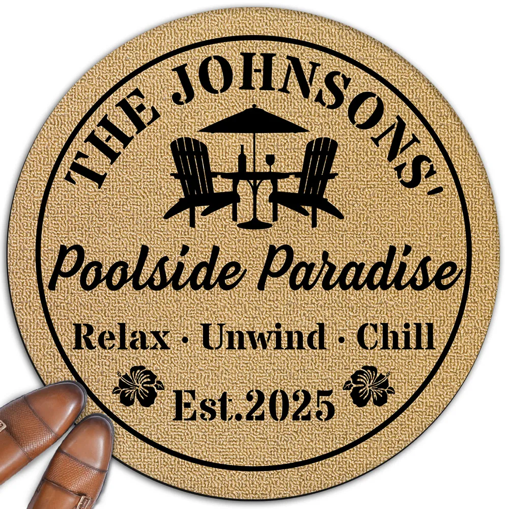 Custom Shaped Doormat with Pool Chairs & Umbrella, Relax Unwind Chill, Creative Gift for Homeowners - Image 2