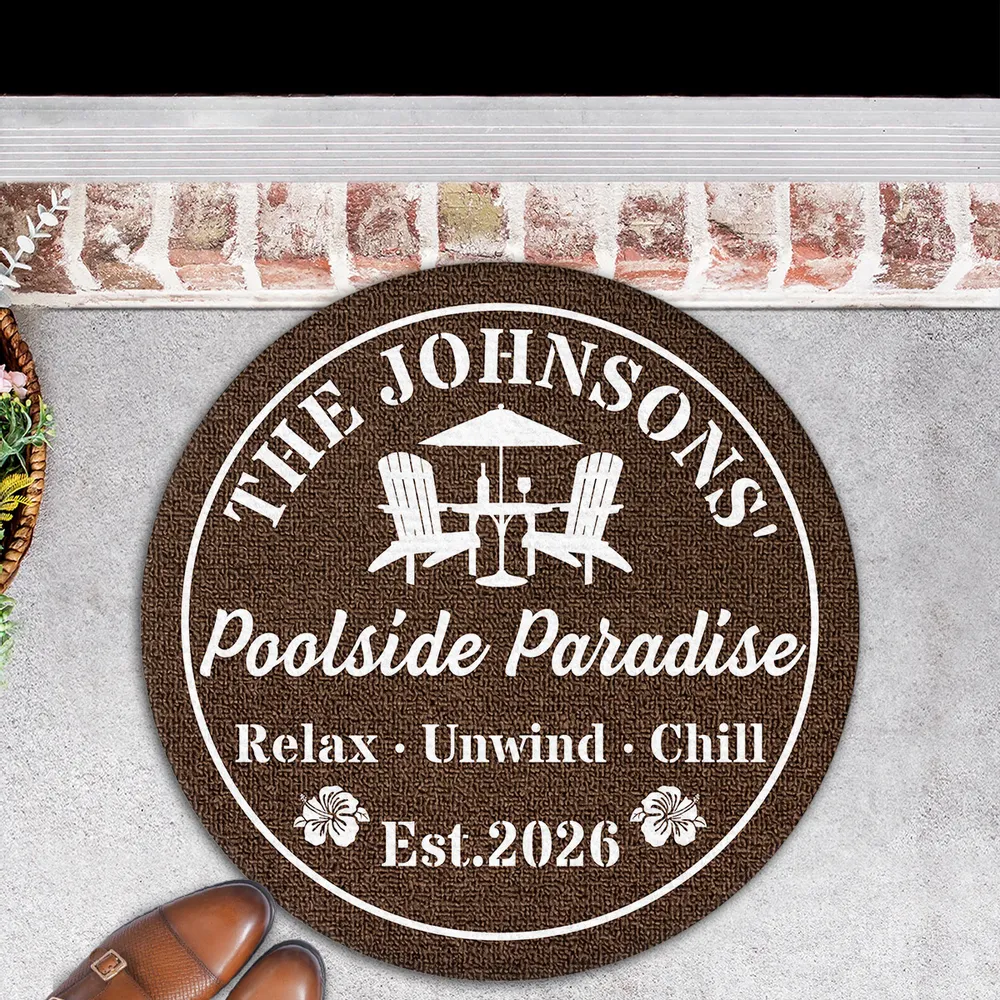 Custom Shaped Doormat with Pool Chairs & Umbrella, Relax Unwind Chill, Creative Gift for Homeowners - Image 3