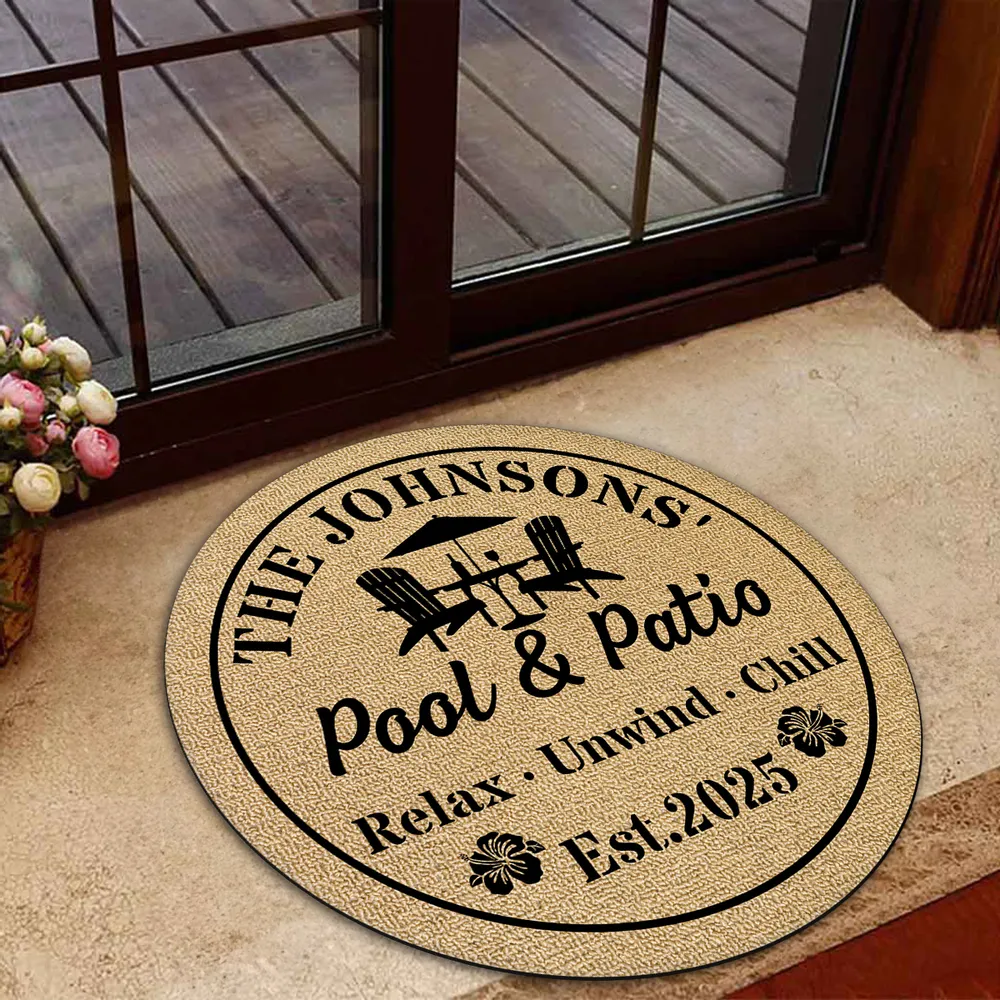 Custom Shaped Doormat with Pool Chairs & Umbrella, Relax Unwind Chill, Creative Gift for Homeowners - Image 6