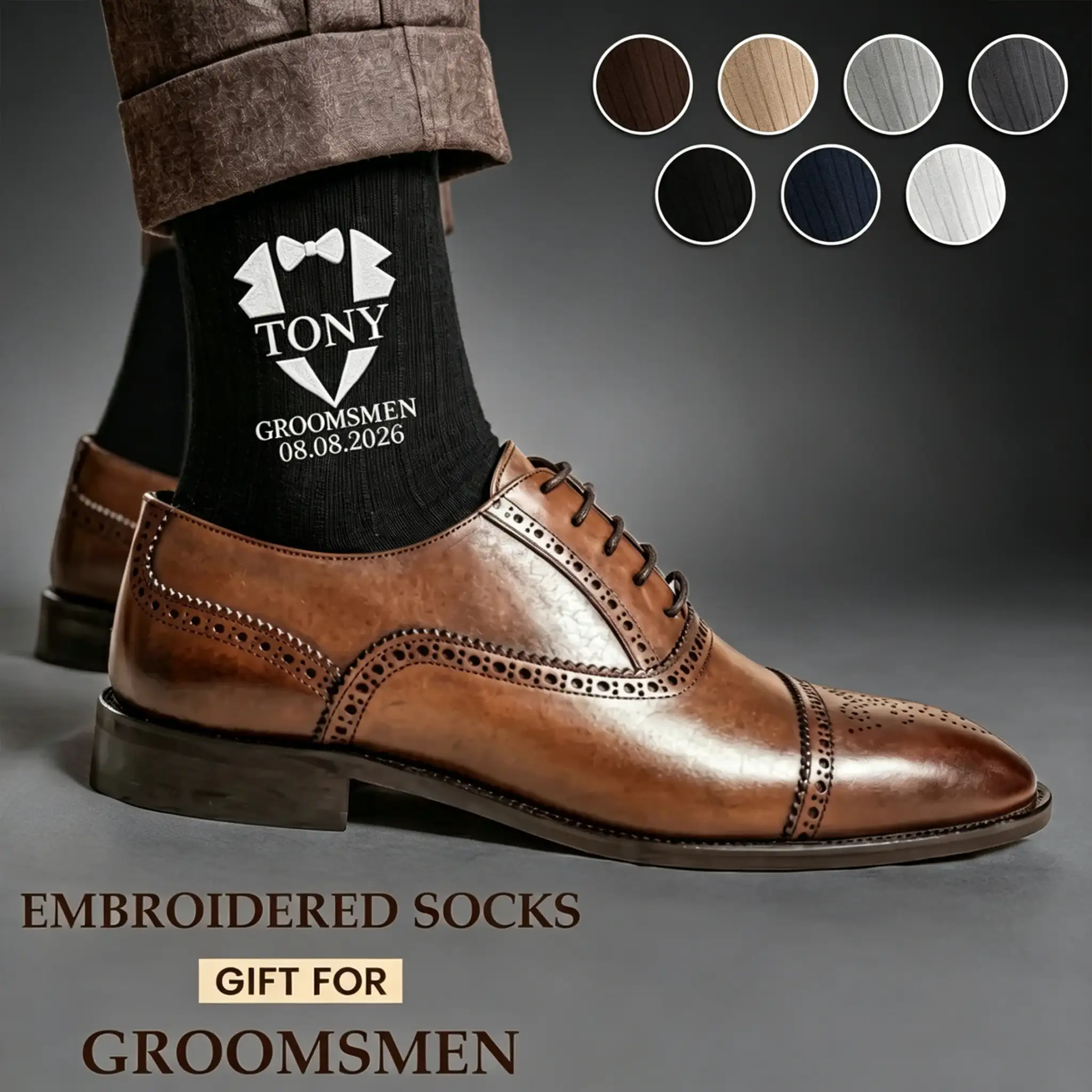 Embroidered Combed Cotton Socks, Tuxedo Motif, Formal Wedding Wear, Unique Creative Gift