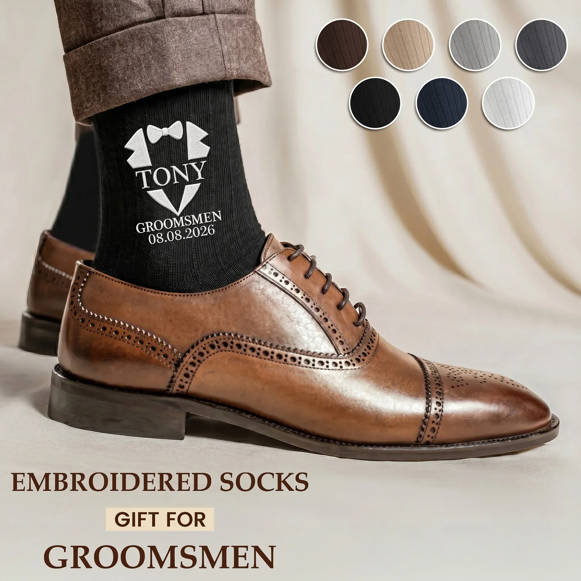 Embroidered Combed Cotton Socks, Tuxedo Motif, Formal Wedding Wear, Unique Creative Gift - Image 2