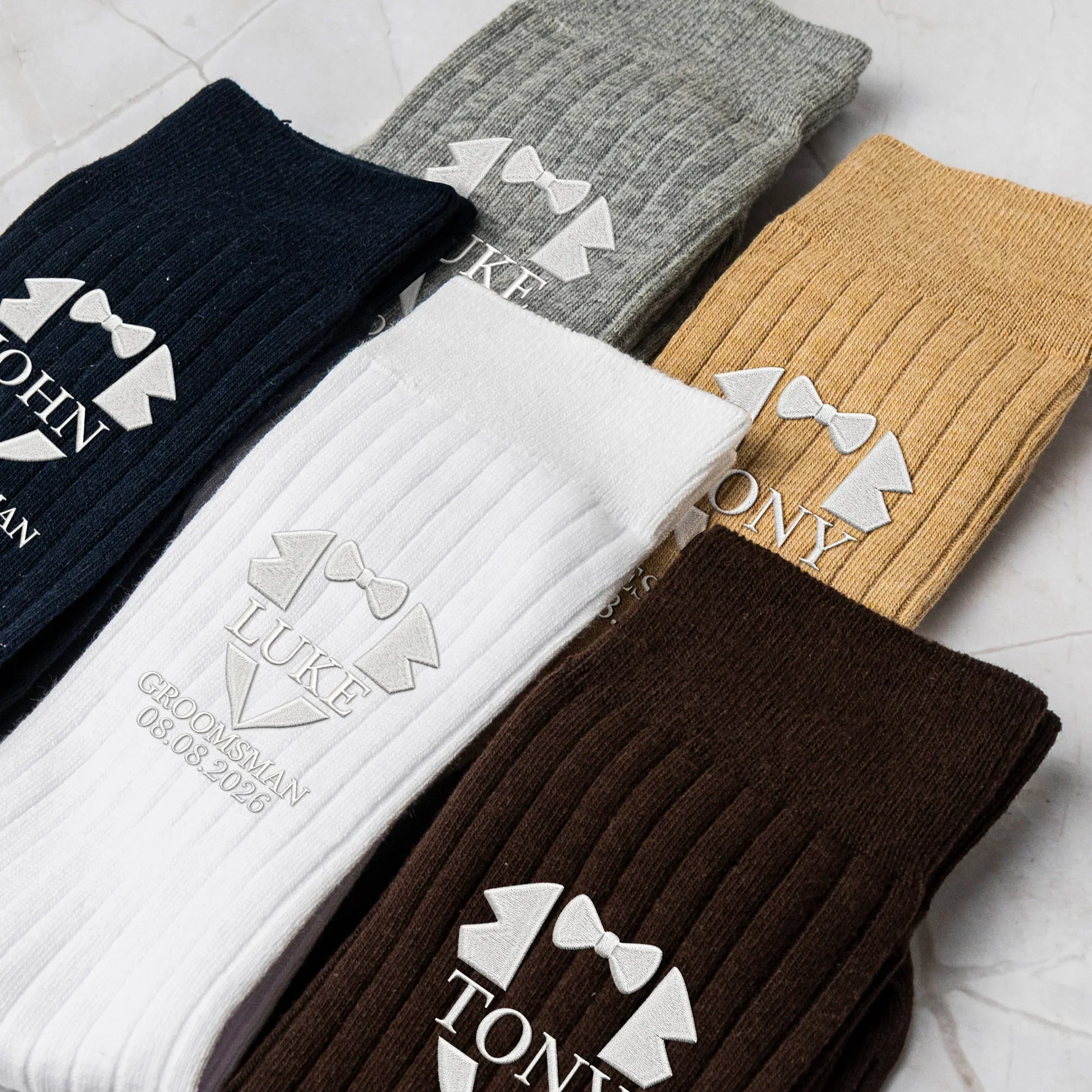 Embroidered Combed Cotton Socks, Tuxedo Motif, Formal Wedding Wear, Unique Creative Gift - Image 4