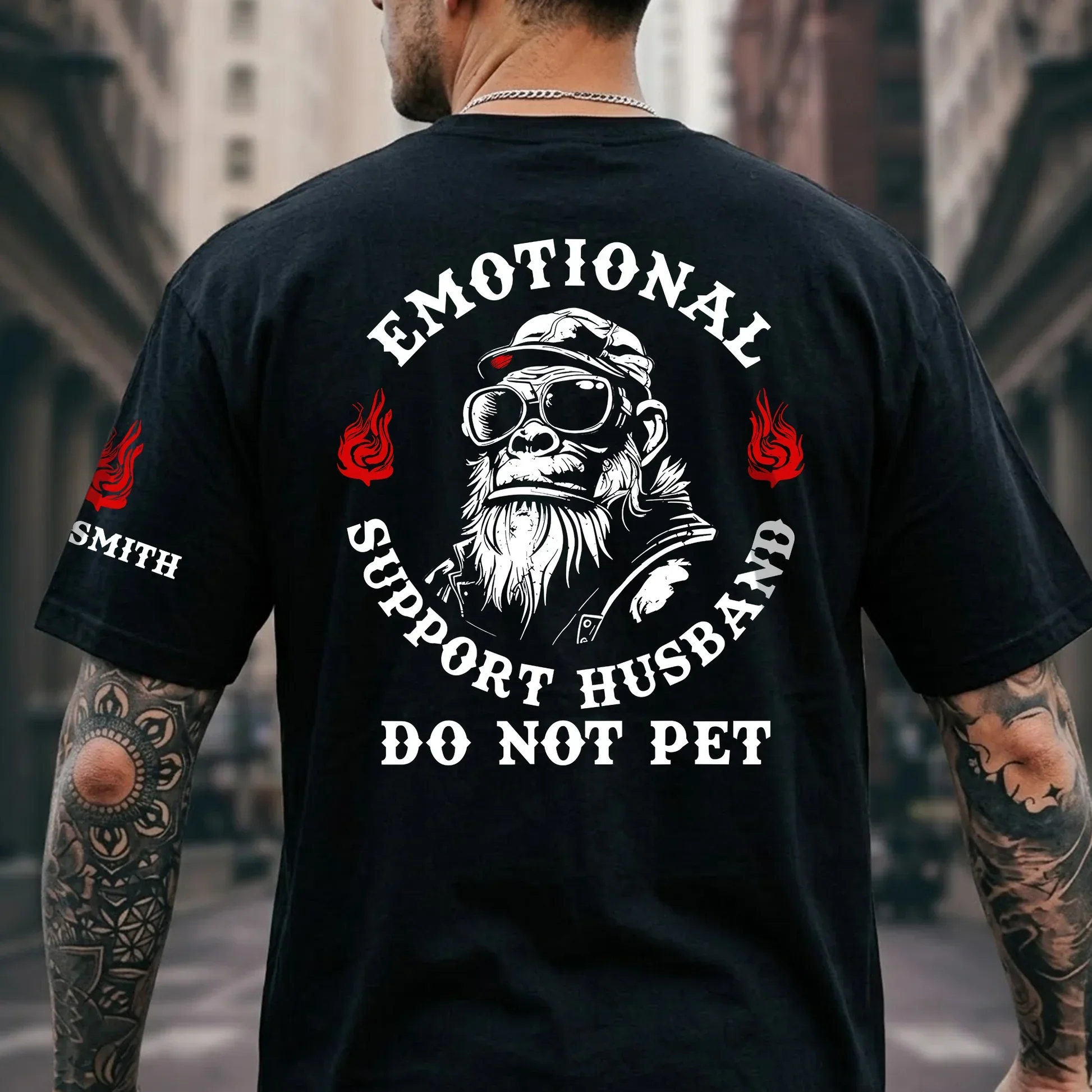 Personalized Dual Print Classic Tee, Funny Emotional Support Husband Monkey Graphic, Unique Gift for Him - Image 2