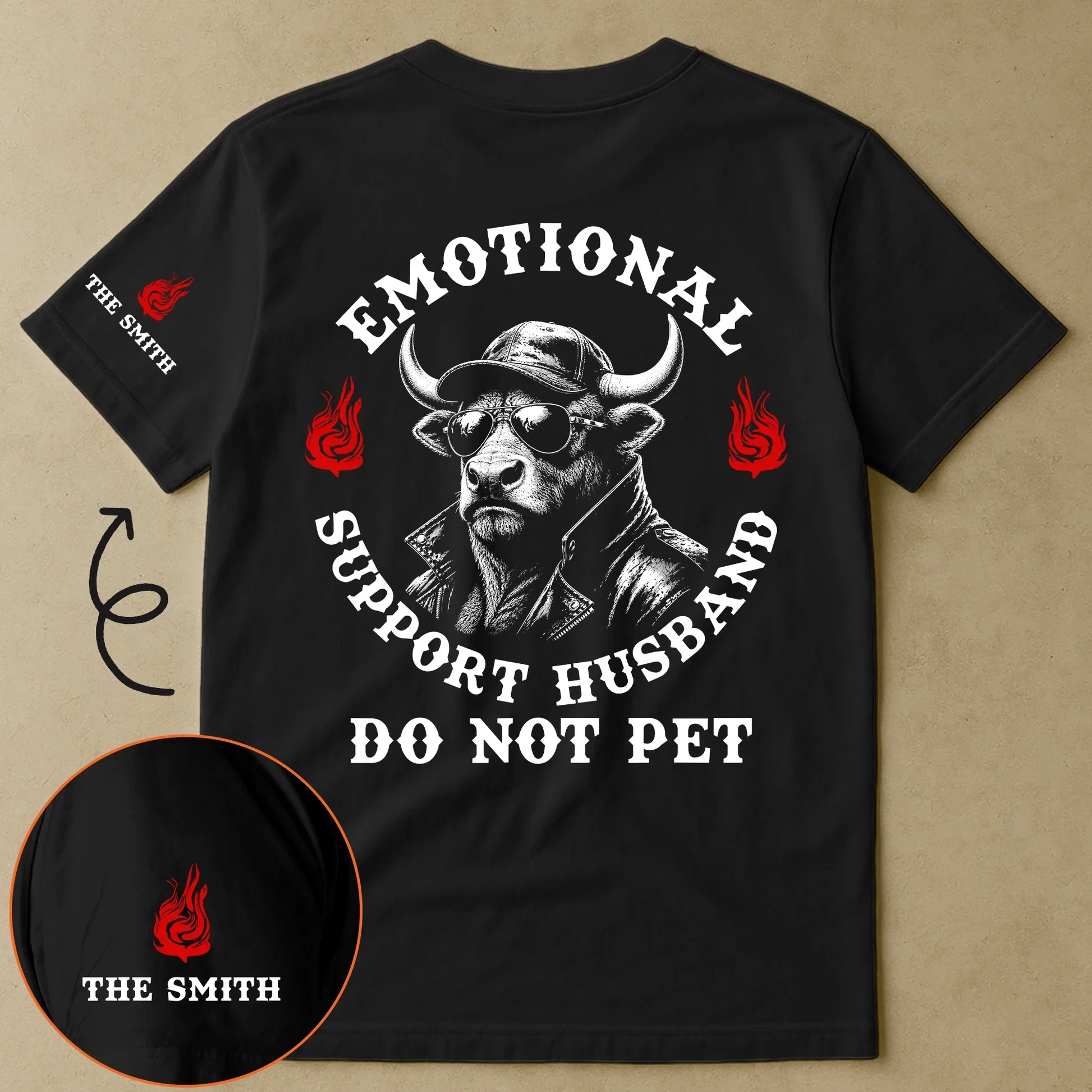 Personalized Dual Print Classic Tee, Funny Emotional Support Husband Monkey Graphic, Unique Gift for Him - Image 3