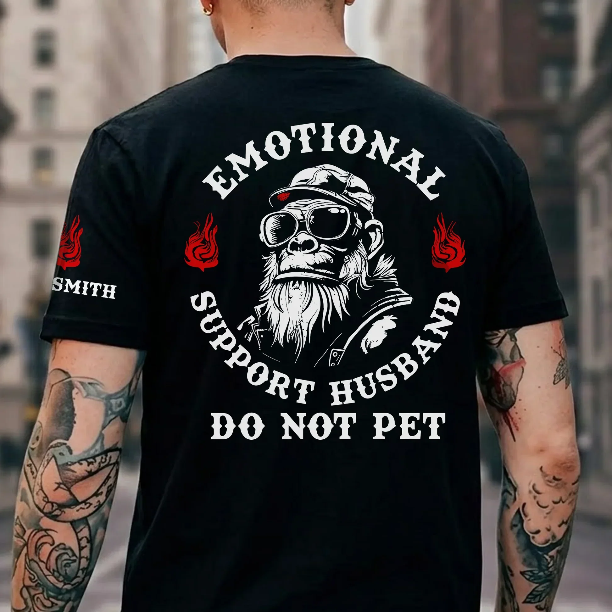Personalized Dual Print Classic Tee, Funny Emotional Support Husband Monkey Graphic, Unique Gift for Him - Image 4