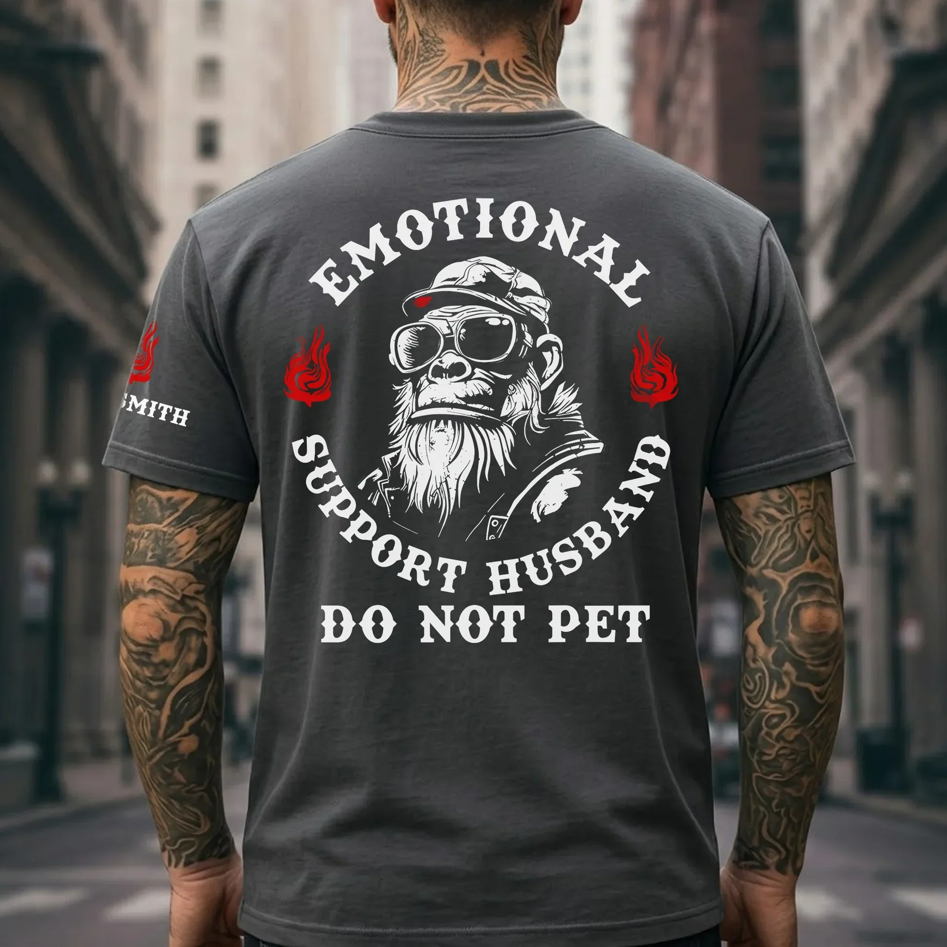 Personalized Dual Print Classic Tee, Funny Emotional Support Husband Monkey Graphic, Unique Gift for Him - Image 5