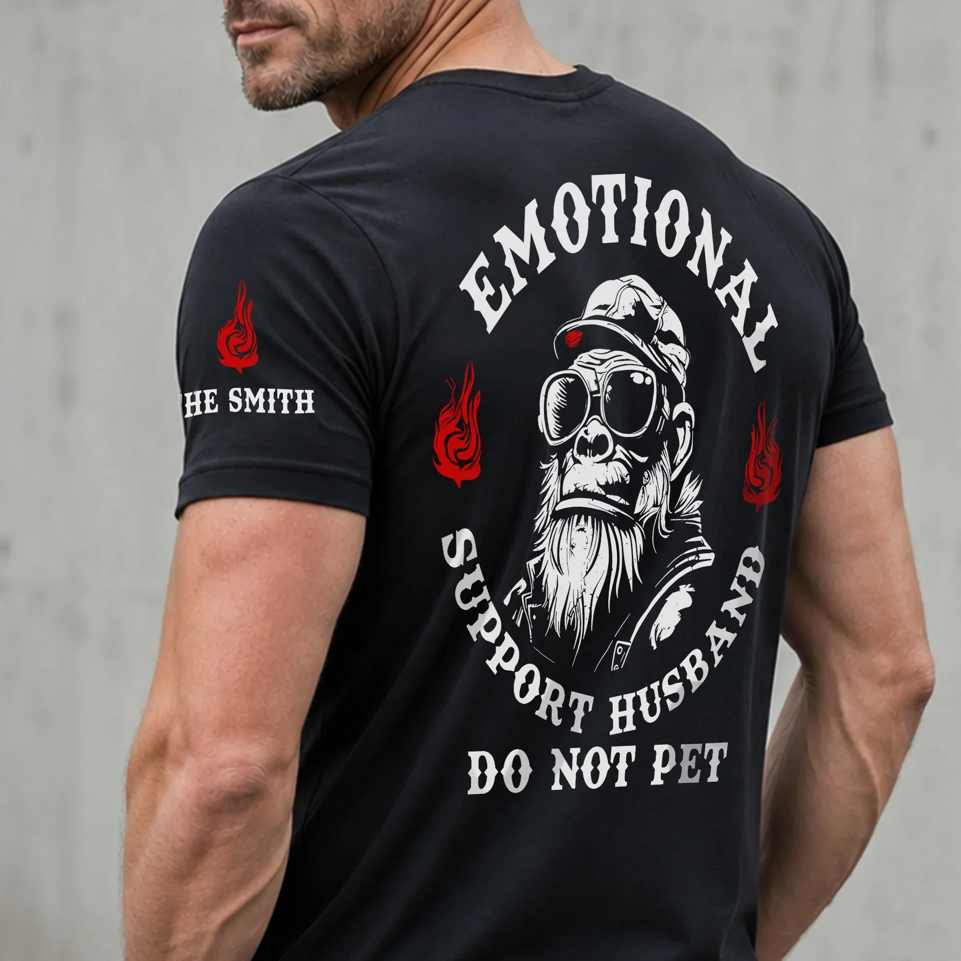 Personalized Dual Print Classic Tee, Funny Emotional Support Husband Monkey Graphic, Unique Gift for Him - Image 7