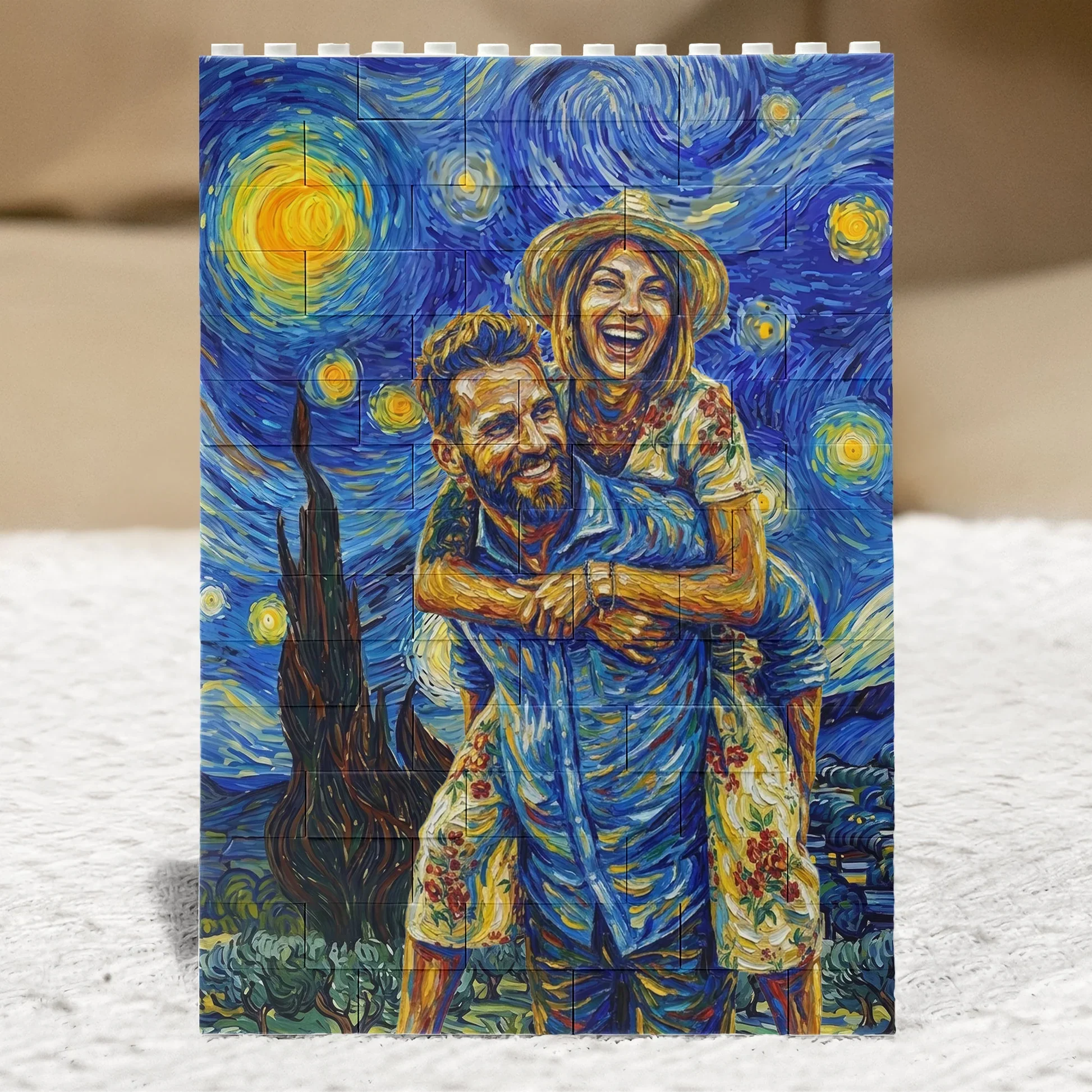 Van Gogh Inspired Personalized Building Brick Puzzle, Custom Couple Photo Creative Gift - Image 2