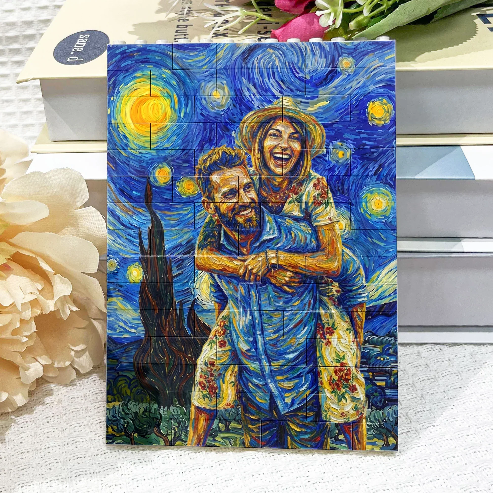 Van Gogh Inspired Personalized Building Brick Puzzle, Custom Couple Photo Creative Gift - Image 3