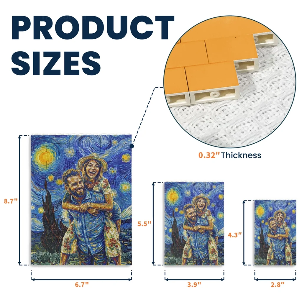 Van Gogh Inspired Personalized Building Brick Puzzle, Custom Couple Photo Creative Gift - Image 4