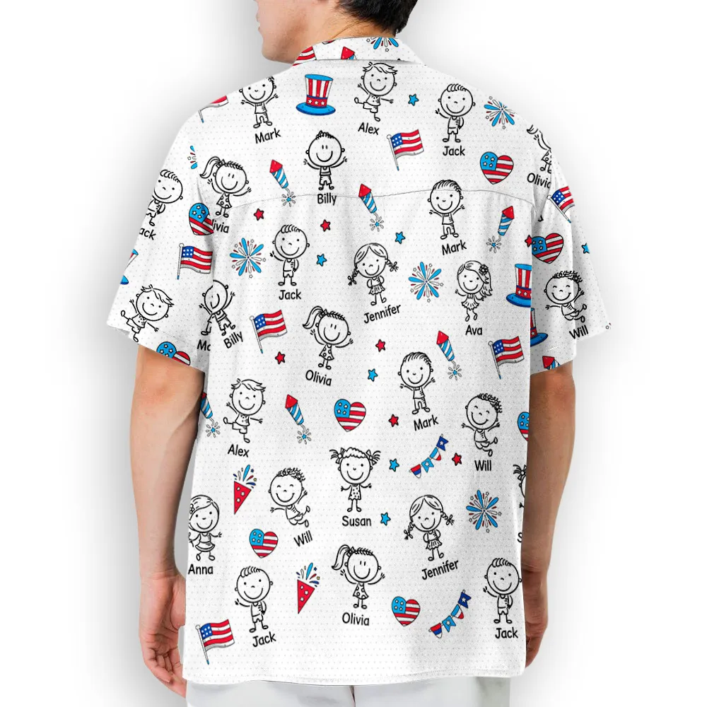Personalized Hawaiian Shirt for Grandpa, Patriotic Kid Doodle Custom Print, Unique Summer Gift - Image 4