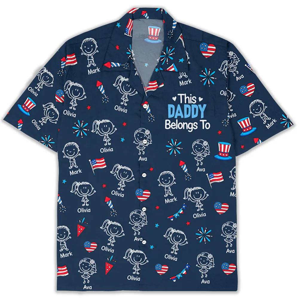 Personalized Hawaiian Shirt for Grandpa, Patriotic Kid Doodle Custom Print, Unique Summer Gift - Image 5