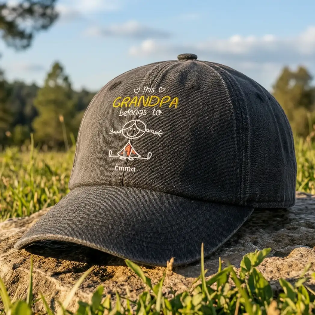 Personalized Washed Denim Baseball Cap for Grandpa, This Grandpa Belongs To Us, Unique Gift - Image 3