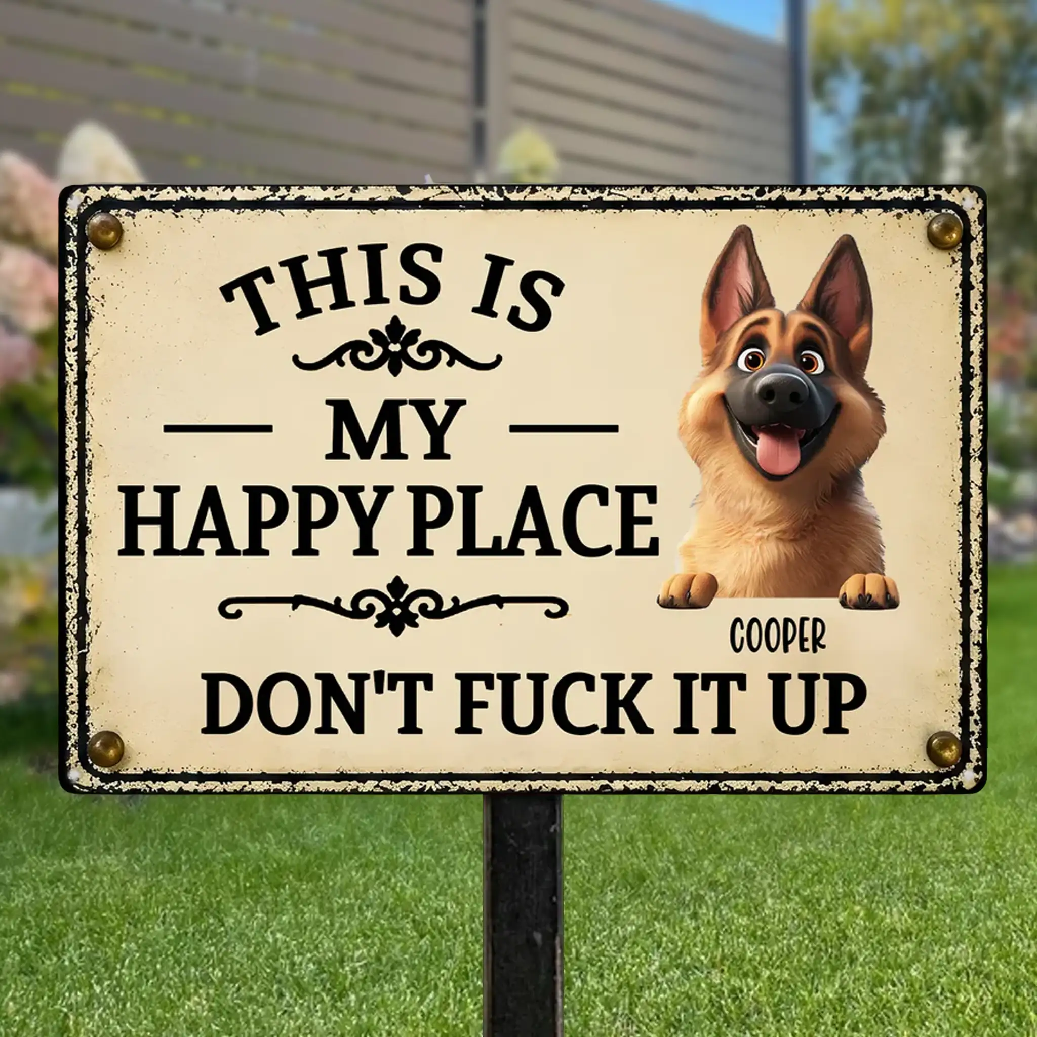 Personalized Rectangular Iron Sign With Playful Dog Art, Unique Gift For Dog Lovers & Pet Owners