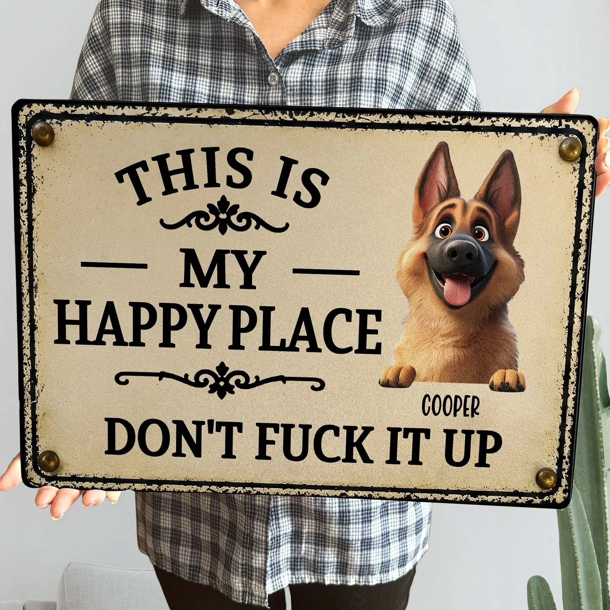 Personalized Rectangular Iron Sign With Playful Dog Art, Unique Gift For Dog Lovers & Pet Owners - Image 6