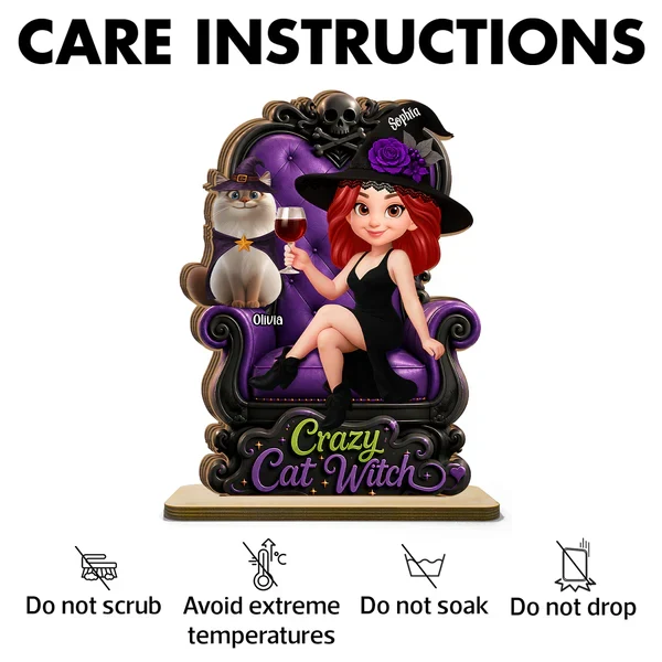 Personalized Wooden Plaque, Sitting Witch with Cats, Unique Halloween Gift for Cat Lovers - Image 5