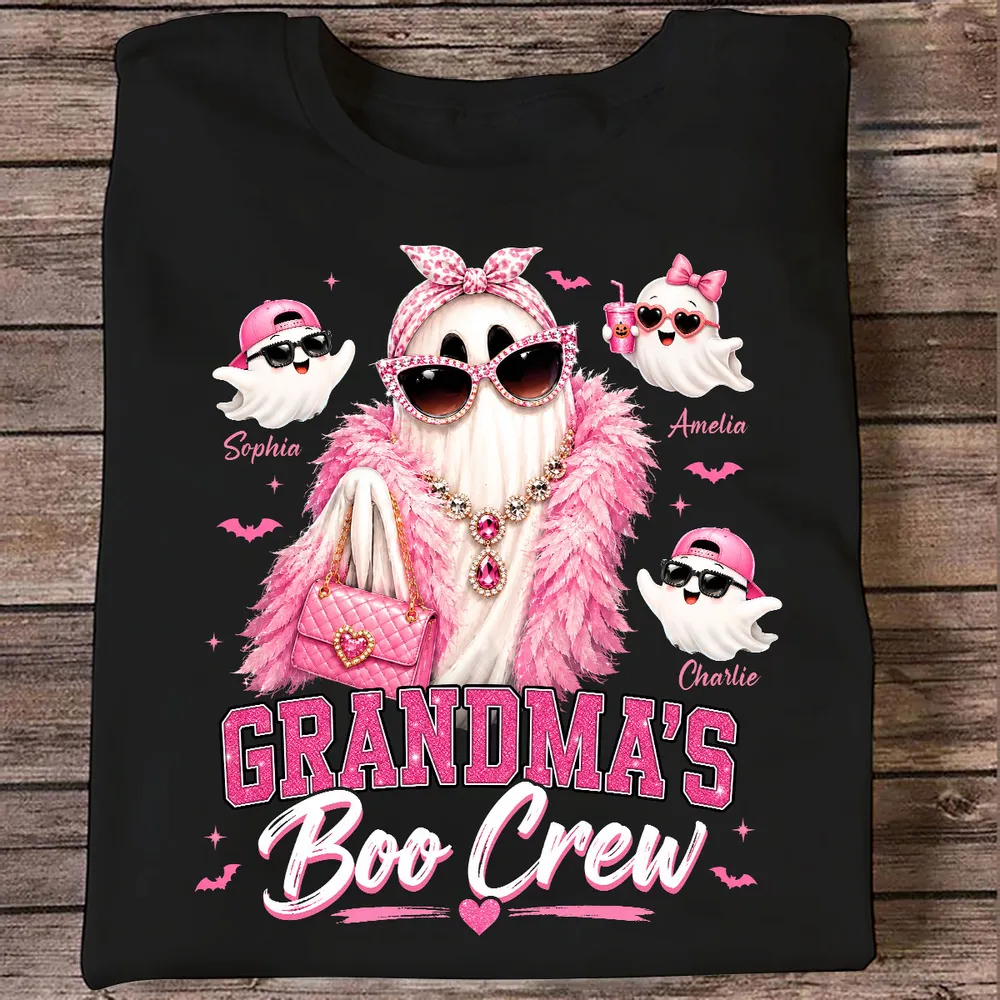 Personalized Classic Tee With Glam Ghost Grandma's Boo Crew, Unique Halloween Gift for Grandma - Image 2