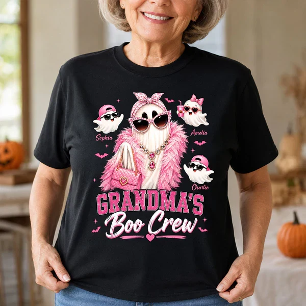 Personalized Classic Tee With Glam Ghost Grandma's Boo Crew, Unique Halloween Gift for Grandma - Image 3