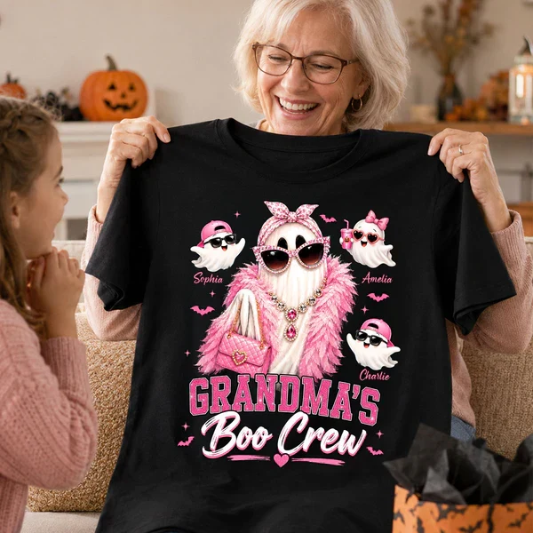 Personalized Classic Tee With Glam Ghost Grandma's Boo Crew, Unique Halloween Gift for Grandma - Image 4