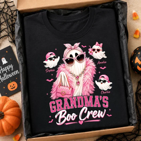 Personalized Classic Tee With Glam Ghost Grandma's Boo Crew, Unique Halloween Gift for Grandma - Image 5