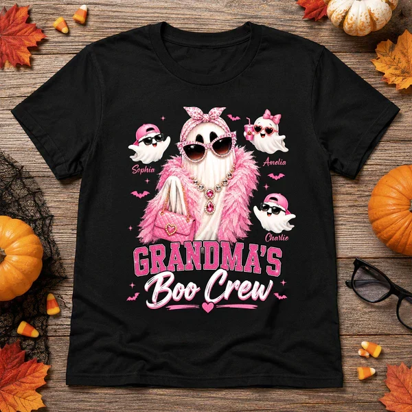 Personalized Classic Tee With Glam Ghost Grandma's Boo Crew, Unique Halloween Gift for Grandma - Image 6
