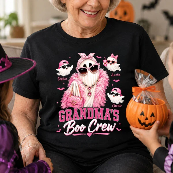 Personalized Classic Tee With Glam Ghost Grandma's Boo Crew, Unique Halloween Gift for Grandma - Image 7