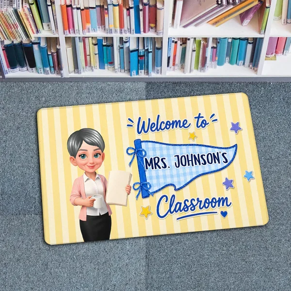 Personalized Standard Doormat, Cartoon Teacher & Pennant Classroom Welcome Mat, Unique Gift for Teacher - Image 7