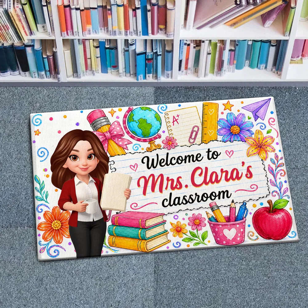 Personalized Standard Doormat for Teacher's Classroom, Watercolor Floral Welcome, Creative Gift for Teachers - Image 2