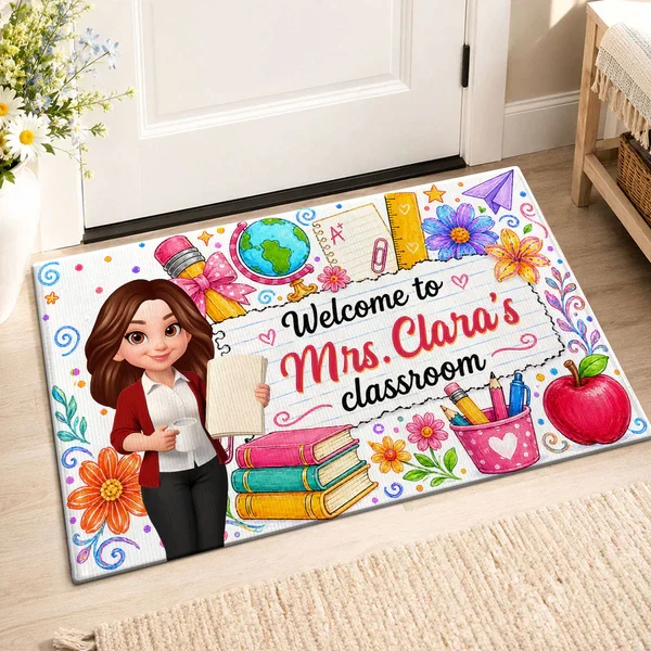 Personalized Standard Doormat for Teacher's Classroom, Watercolor Floral Welcome, Creative Gift for Teachers - Image 3