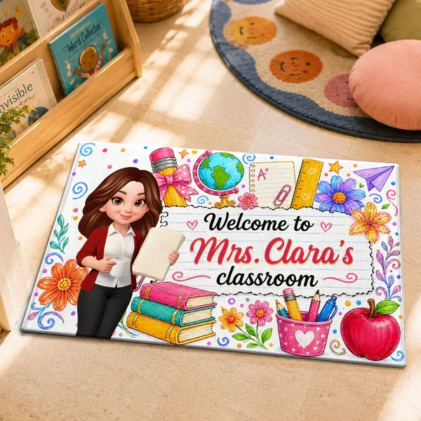 Personalized Standard Doormat for Teacher's Classroom, Watercolor Floral Welcome, Creative Gift for Teachers - Image 4