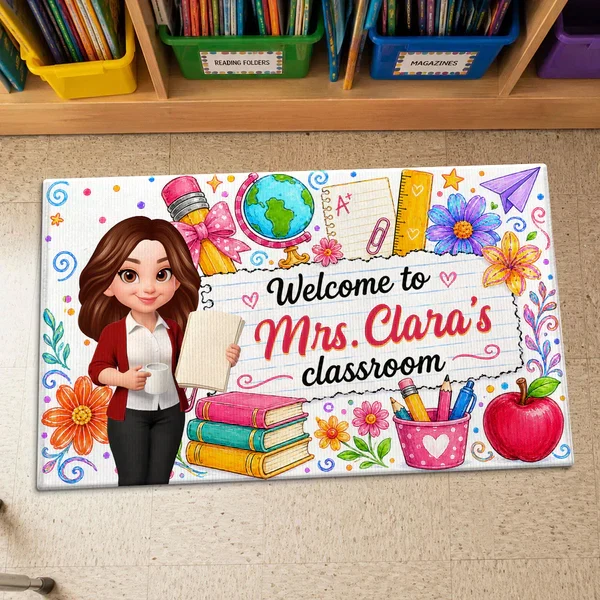 Personalized Standard Doormat for Teacher's Classroom, Watercolor Floral Welcome, Creative Gift for Teachers - Image 5