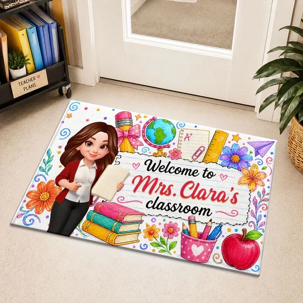 Personalized Standard Doormat for Teacher's Classroom, Watercolor Floral Welcome, Creative Gift for Teachers - Image 6