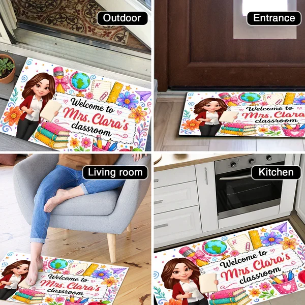 Personalized Standard Doormat for Teacher's Classroom, Watercolor Floral Welcome, Creative Gift for Teachers - Image 7
