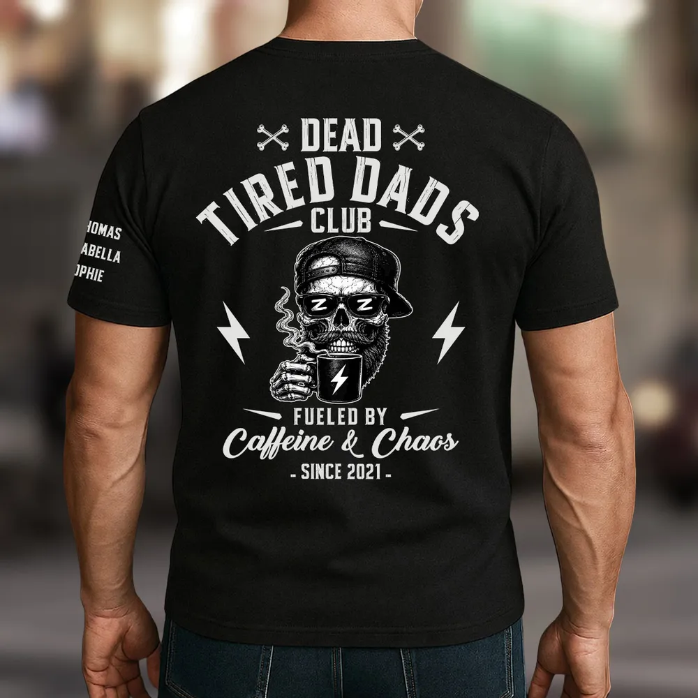 Personalized Classic Tee for Dad, Dead Tired Dads Club Sleeve Design, Unique Creative Gift - Image 3