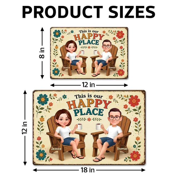 Personalized Rectangular Iron Sign, This Is Our Happy Place Couple With Drinks, Unique Creative Gift - Image 4