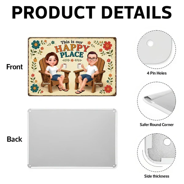 Personalized Rectangular Iron Sign, This Is Our Happy Place Couple With Drinks, Unique Creative Gift - Image 5