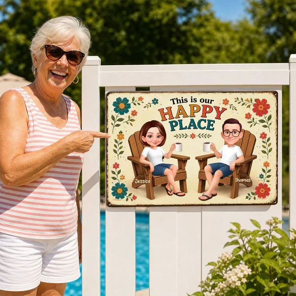 Personalized Rectangular Iron Sign, This Is Our Happy Place Couple With Drinks, Unique Creative Gift - Image 7