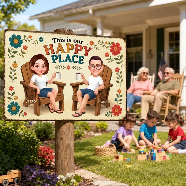 Personalized Rectangular Iron Sign, This Is Our Happy Place Couple With Drinks, Unique Creative Gift - Image 8