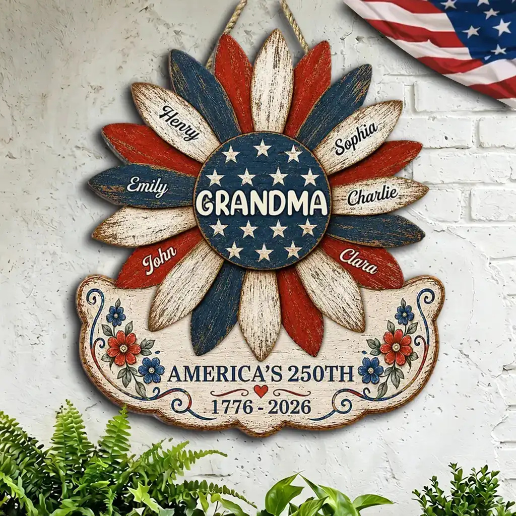 Personalized Patriotic Grandma Wooden Sign, Sunflower Family Decor, Unique Gift for Grandma