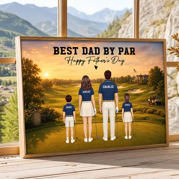 Personalized Golf Dad Poster, Standing Family on Golf Course, Unique Creative Gift for Father's Day - Image 3