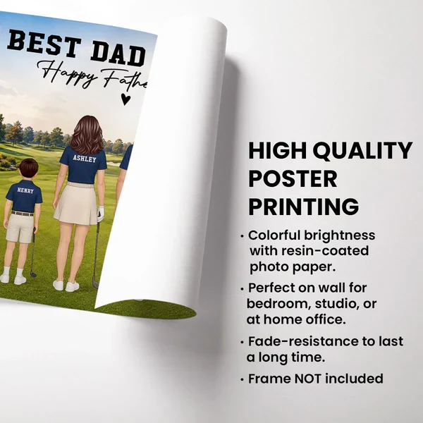 Personalized Golf Dad Poster, Standing Family on Golf Course, Unique Creative Gift for Father's Day - Image 4
