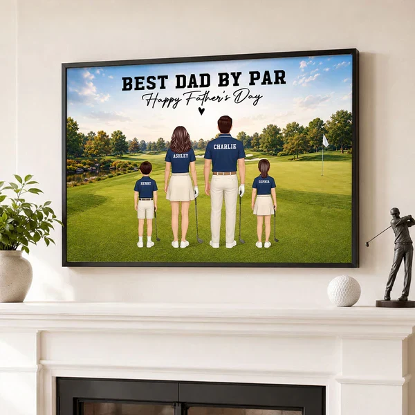 Personalized Golf Dad Poster, Standing Family on Golf Course, Unique Creative Gift for Father's Day - Image 5