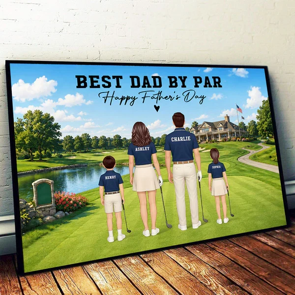 Personalized Golf Dad Poster, Standing Family on Golf Course, Unique Creative Gift for Father's Day - Image 6